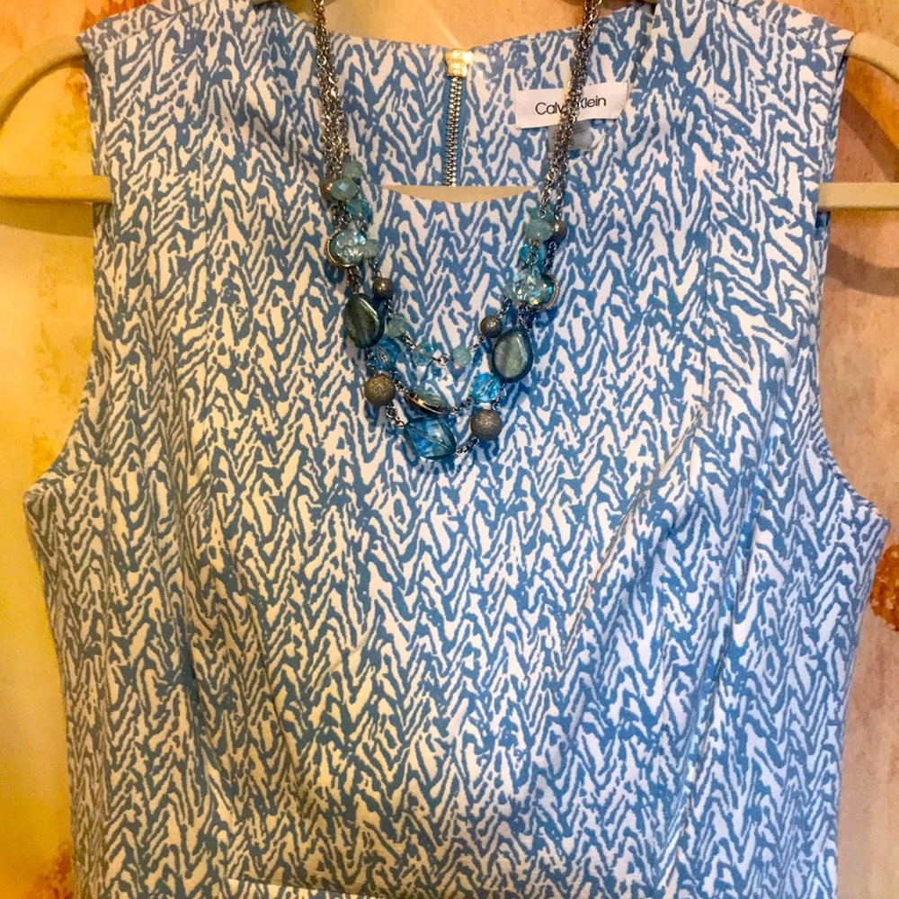Calvin Klein Blue and White Patterned Dress
